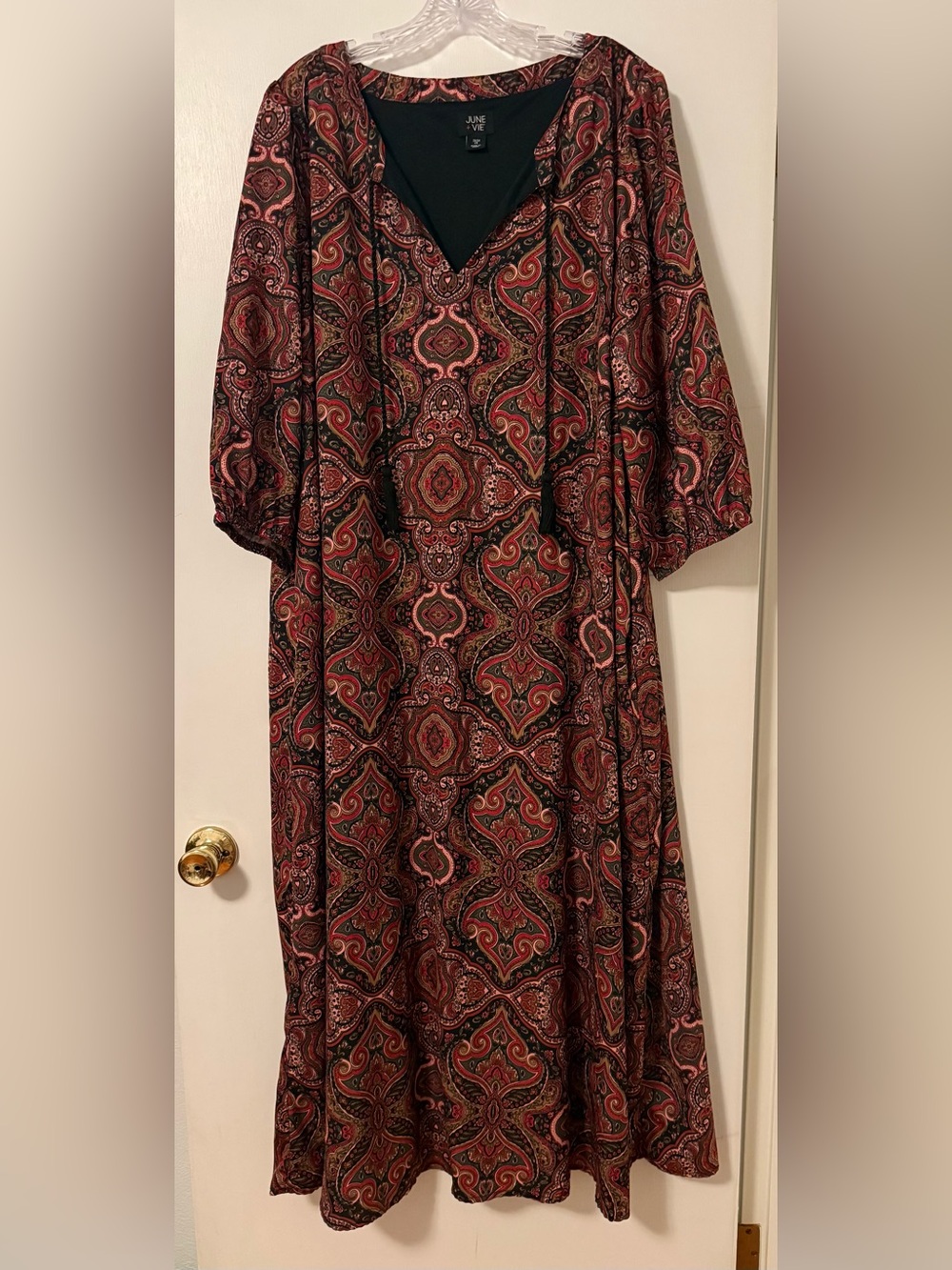 June Vie Etro Vibe Burgundy Paisley Maxi Caftan Dress Tassel 22 24 3X Plus Boho